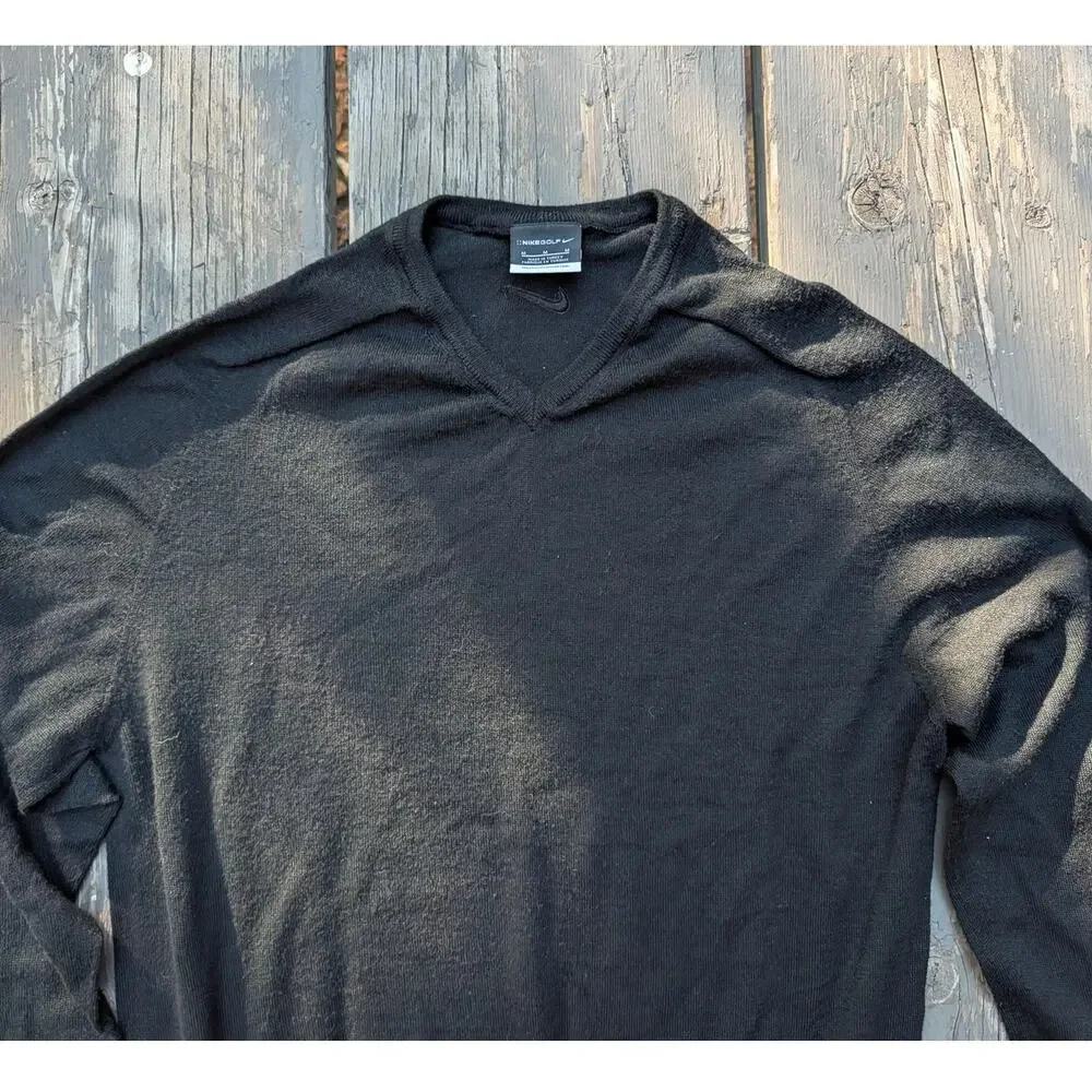 Nike Men's M V-Neck Sweater Wool Blend Black Old Money Preppy Minimalist Y2K